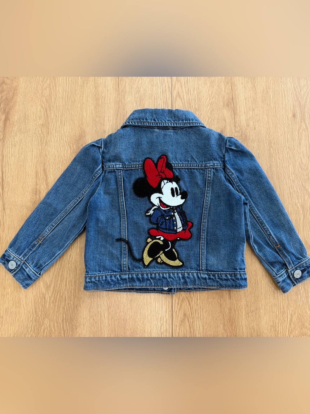 GAP Blue Denim Jacket with Minnie Mouse Patch and Red Bow